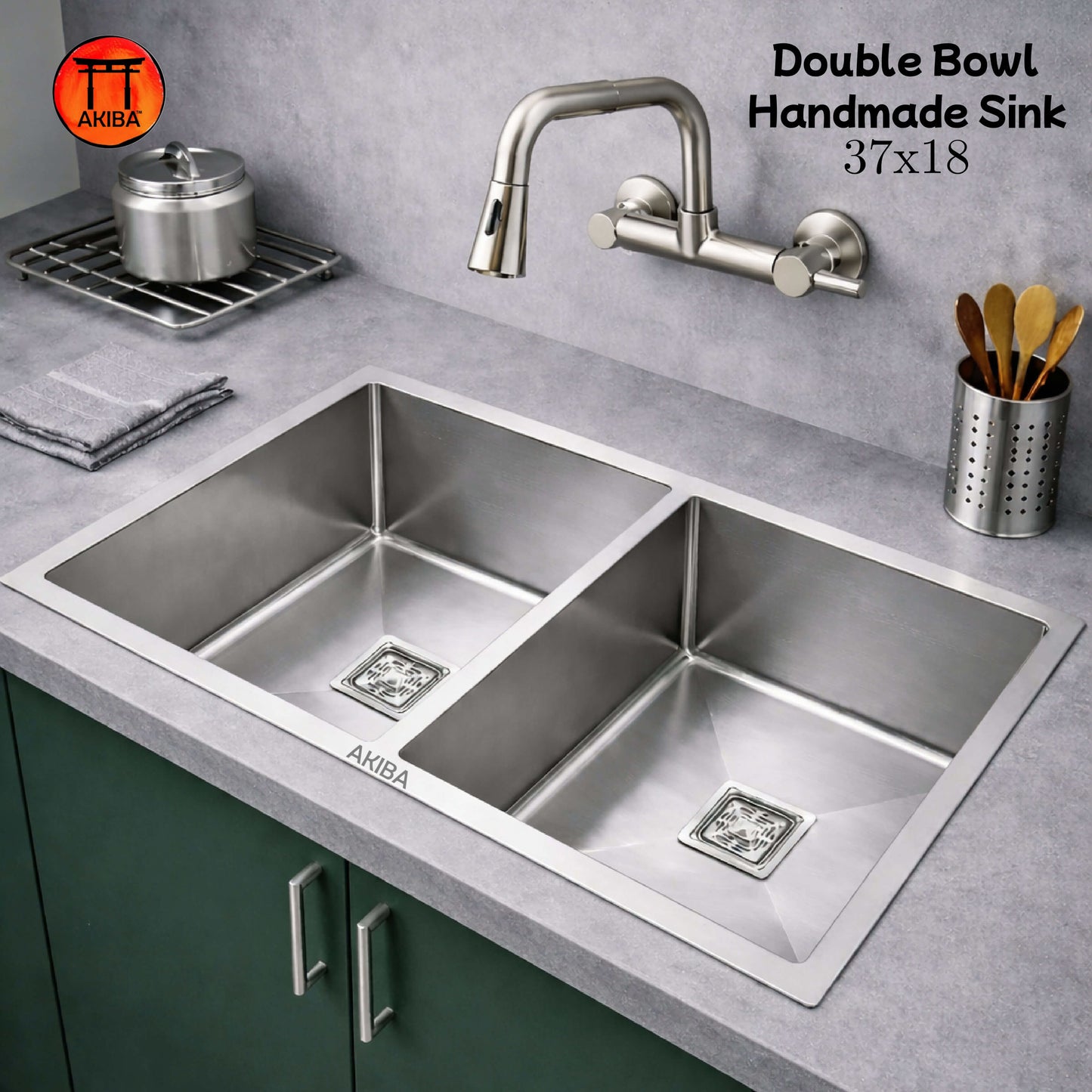 Akiba 37x18 Handmade Double Bowl Sink