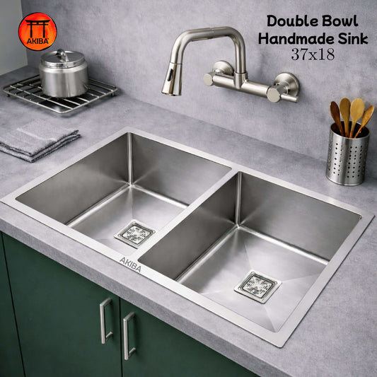 Akiba 37x18 Handmade Double Bowl Sink