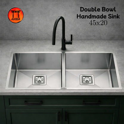 Akiba 45x20 Handmade Double Bowl Sink
