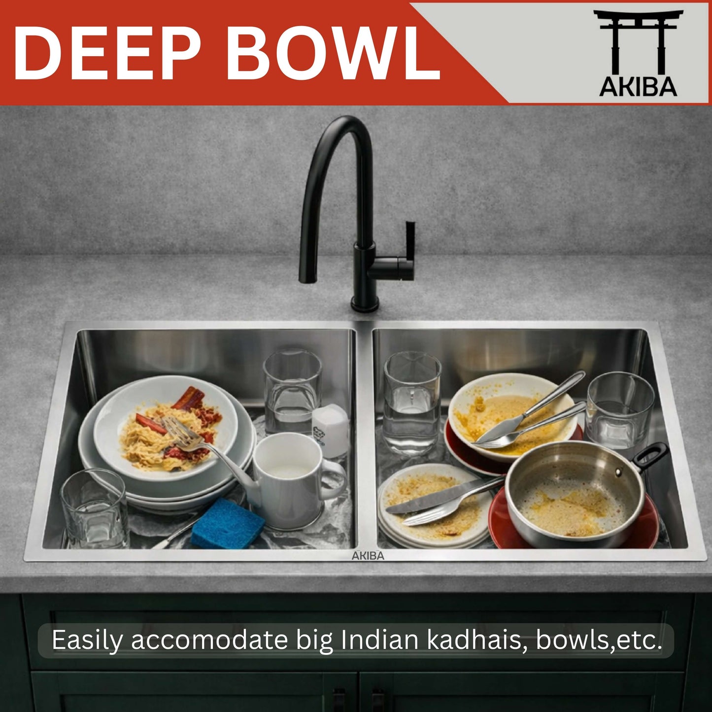 Akiba 45x20 Handmade Double Bowl Sink