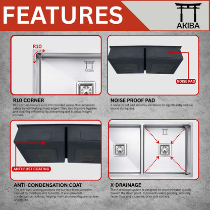 Akiba 37x18 Handmade Double Bowl Sink