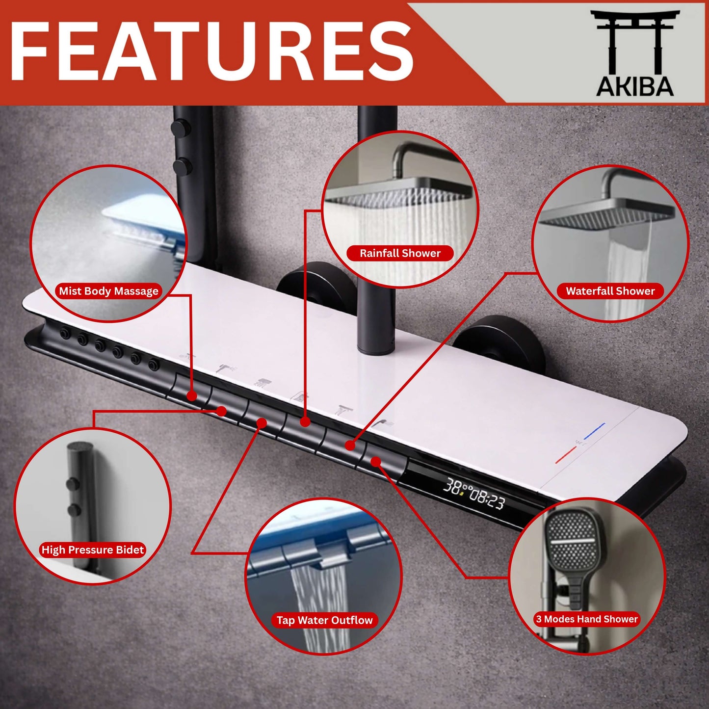 Akiba Digital Shower Set (Urban Rain)